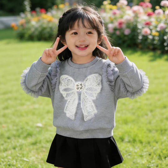 Mädchen Sweatshirt mit Rüschendetails und dekorativem Schleifenmotiv EB