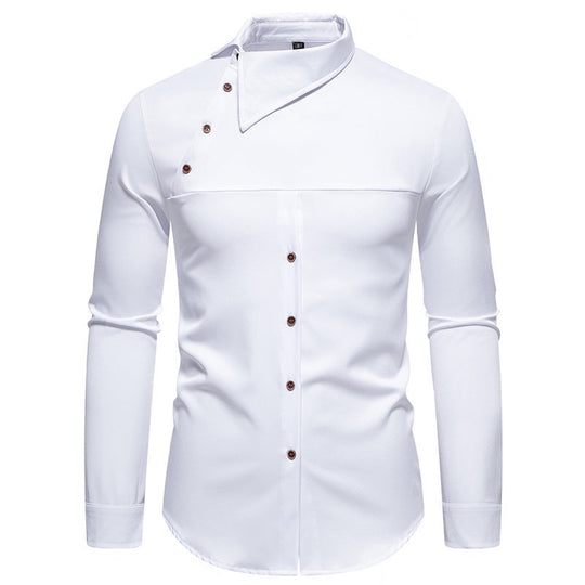 Herren Modisches Langarm-Hemd mit asymmetrischem Kragen und eleganten Knopfdetails EB