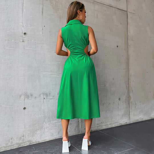 Damen elegantes Maxikleid mit tailliertem Design und raffinierten Cut-Outs EB