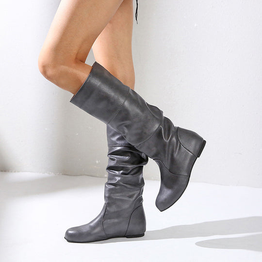 Damen nan knielange Slouch-Stiefel mit weichem Schaft und niedrigem Blockabsatz EB