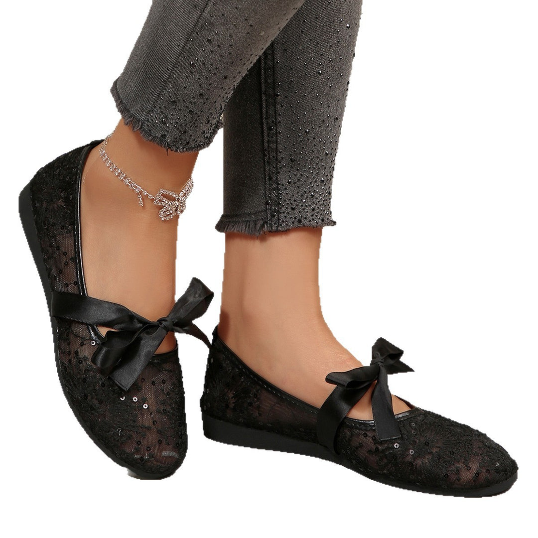 Damen Elegante Spitzenschuhe mit dekorativen Schleifen und funkelnden Akzenten EB