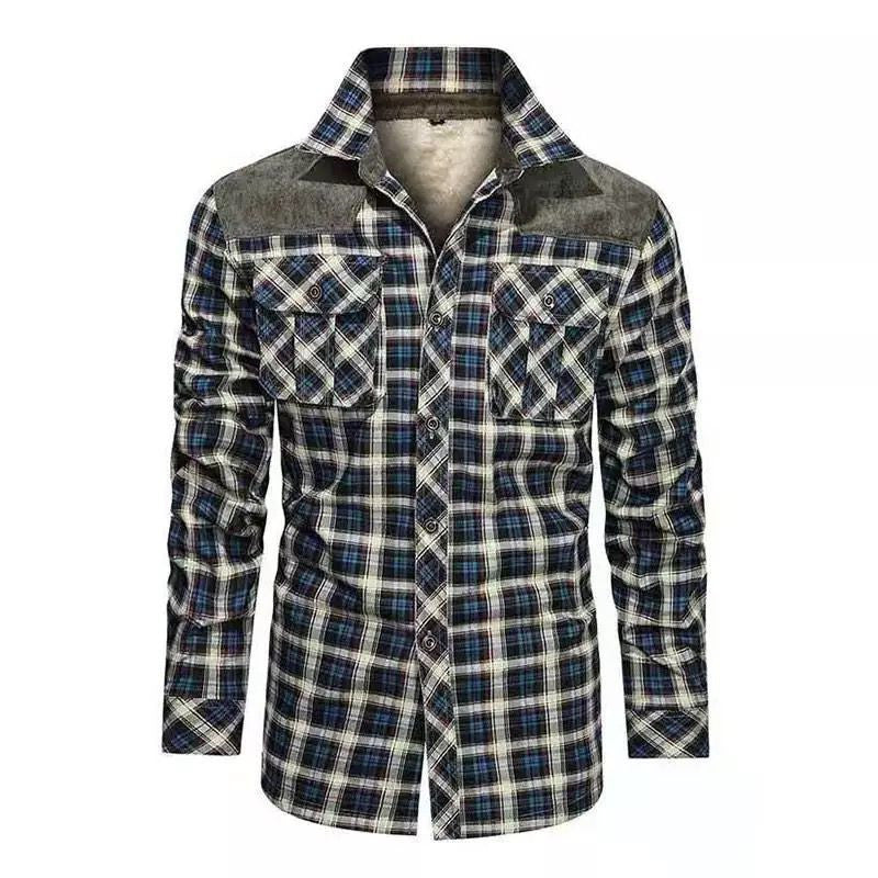 Herren warme Flanellhemdjacke mit gefütterten Taschen EB