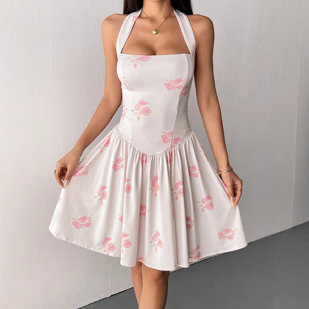 Damen Sommerliches Neckholderkleid mit floralem Design und taillierter Silhouette EB