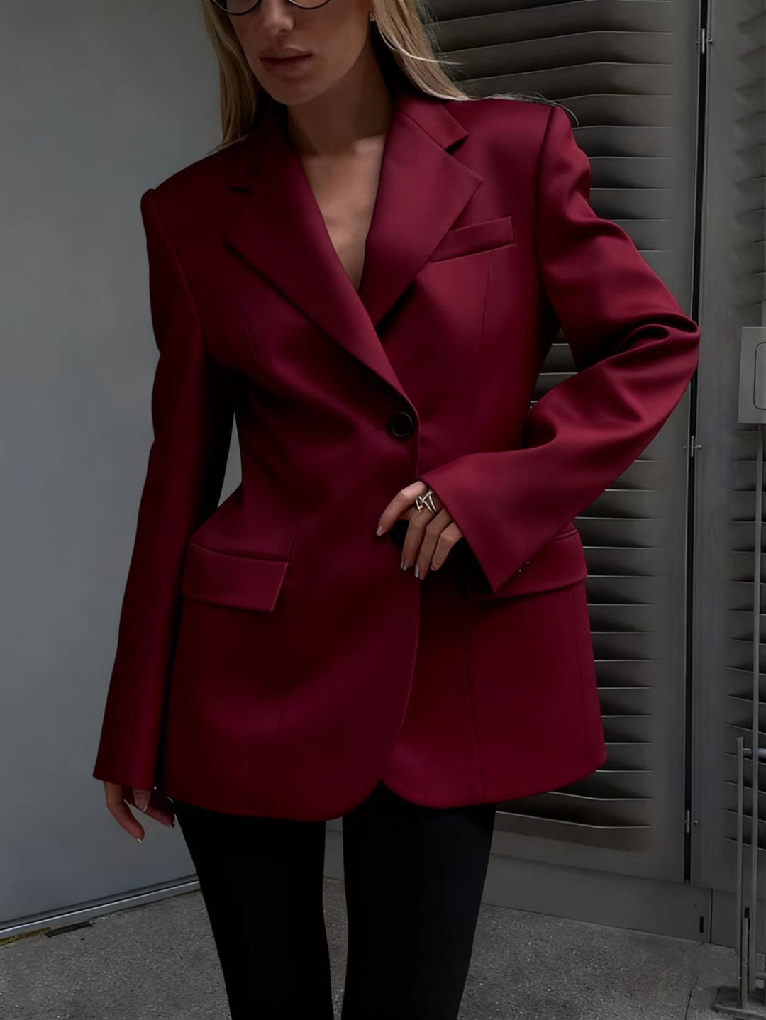 Damen Oversized Longblazer mit betonter Schulterpartie und Pattentaschen EB