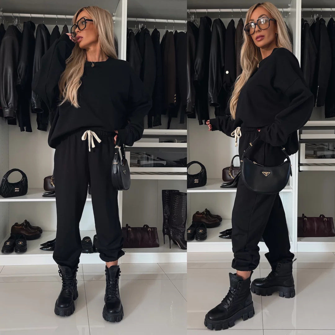 Damen weiches Lounge-Set aus Baumwollmix mit Tunnelzug und elastischen Bündchen EB