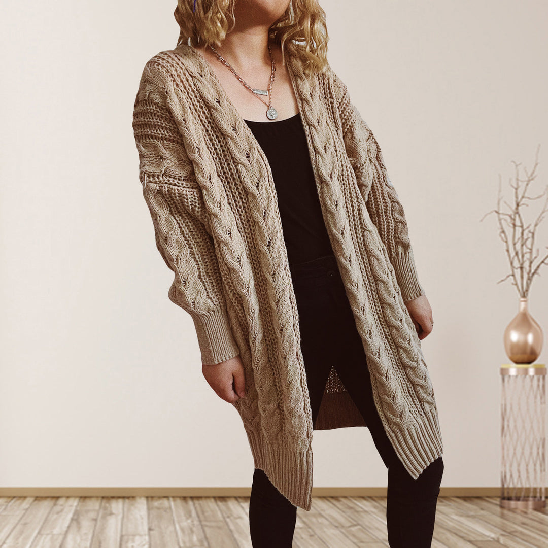 Damen Grobstrickjacke mit voluminösen Ärmeln und strukturiertem Design EB