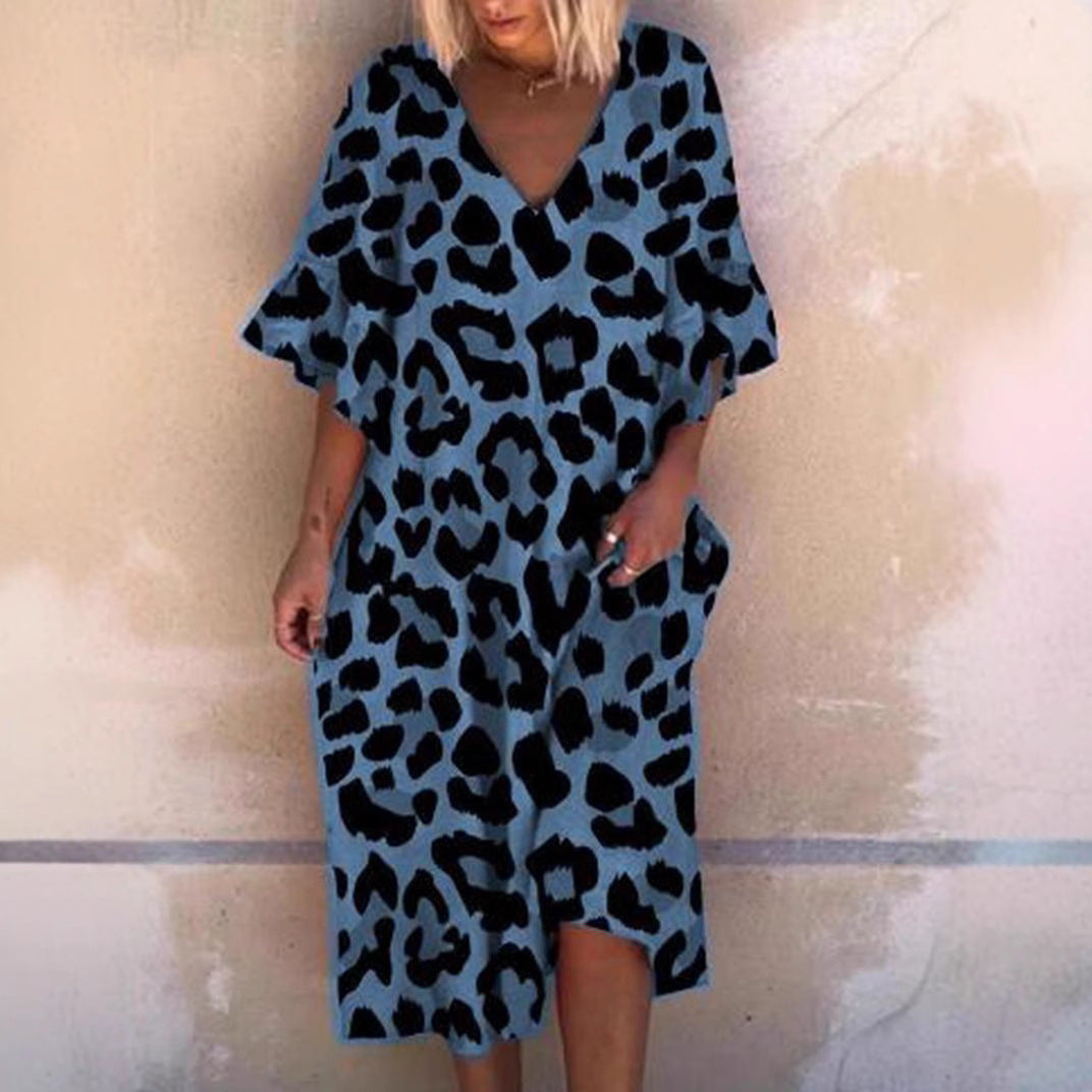 Damen Ärmelloses Kaftan Kleid im Leopardenmuster Heidi-Mode