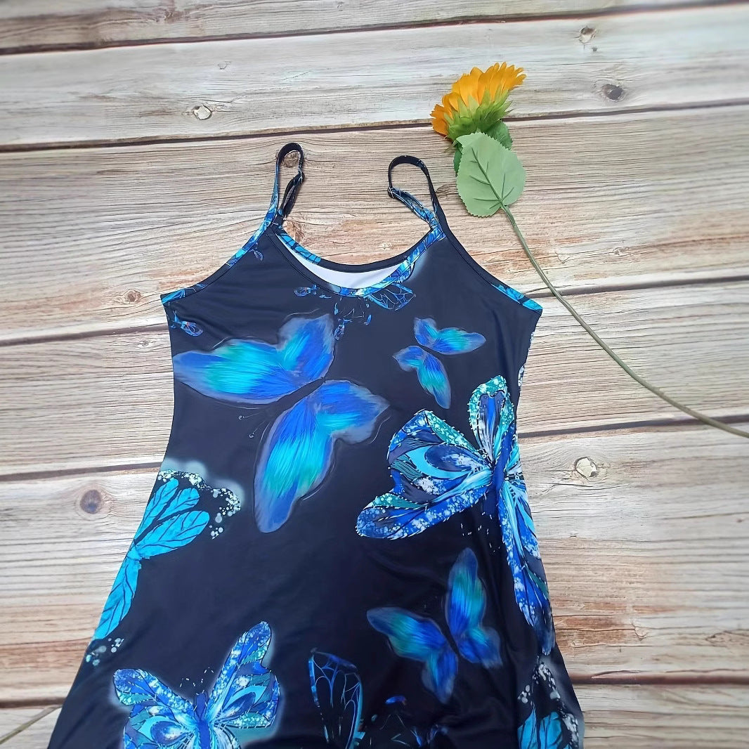 Damen Maxikleid mit schimmerndem Schmetterlingsdesign und praktischen Taschen EB