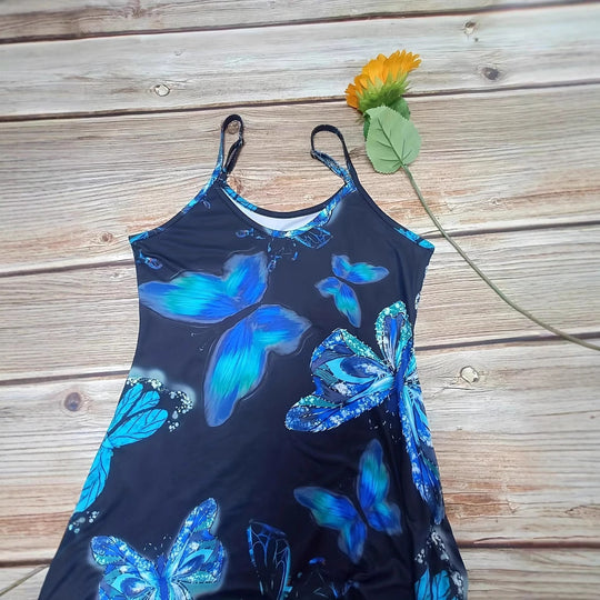 Damen Maxikleid mit schimmerndem Schmetterlingsdesign und praktischen Taschen EB