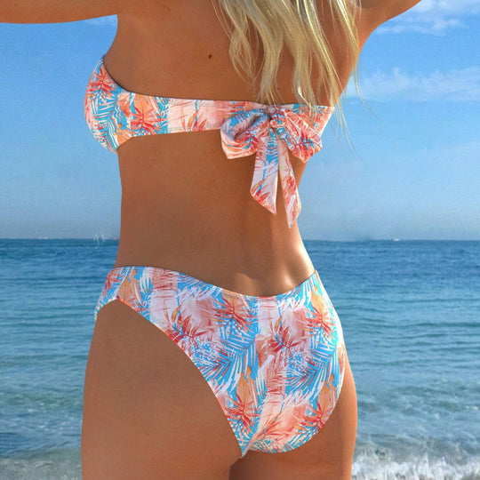Damen Wickel-Bikini-Set mit floralem Design und hohem Bund EB