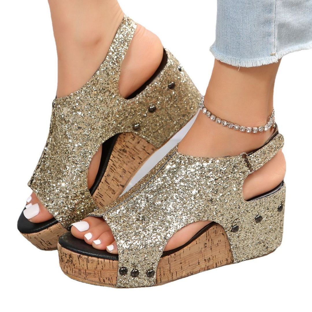 Damen Glitzerndes Keilsandaletten EB