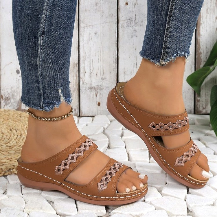Damen bequeme Riemchen-Sandalen mit luftigem Perforationsdesign EB