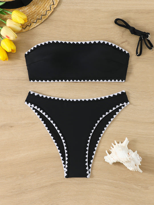 Damen Bandeau Bikini mit geometrischen Details EB