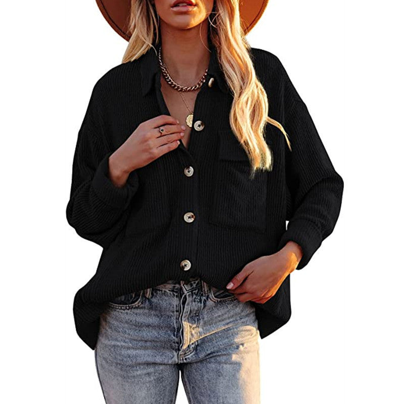 Damen Lässige Strickjacke mit Knopfleiste und Brusttasche EB