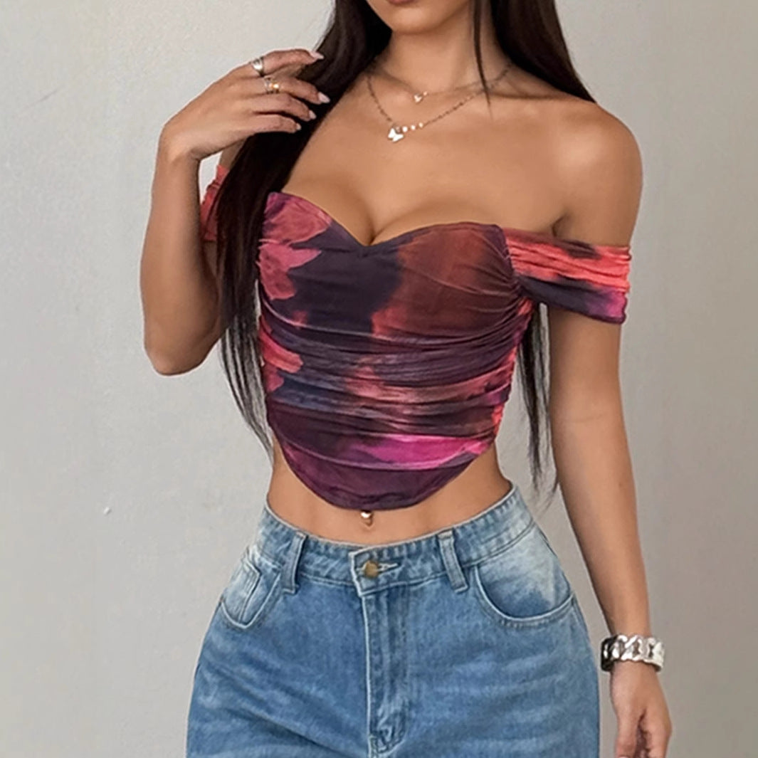 Damen Off-Shoulder Top mit Raffungen und floralem Design EB