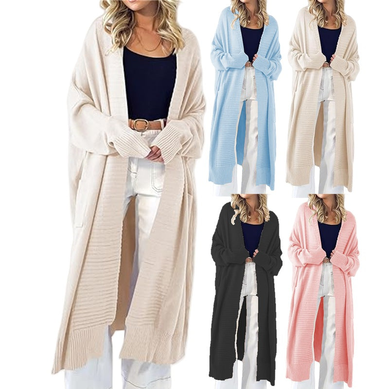 Damen langärmeliger Strickcardigan mit großen Taschen und lässigem Schnitt EB