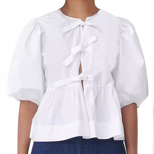 Damen Bluse mit voluminösen Ärmeln und modischem Leopardenmuster EB