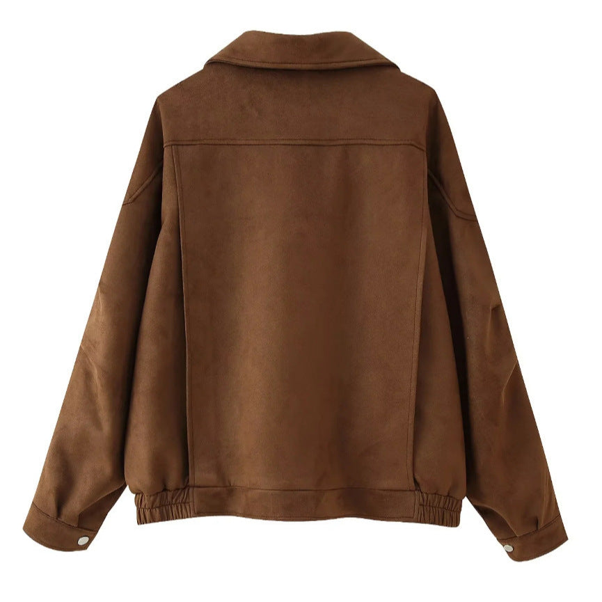 Damen modische Wildlederjacke im oversized Schnitt mit edlen Details EB