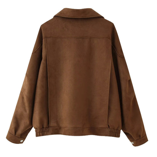 Damen modische Wildlederjacke im oversized Schnitt mit edlen Details EB