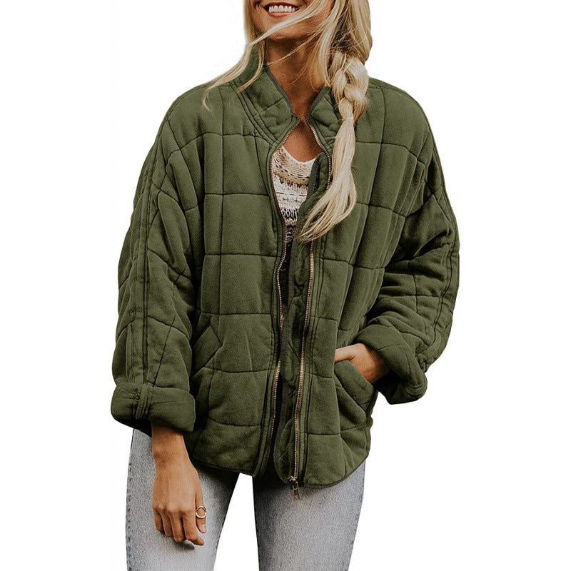 Damen Steppjacke im Oversized Schnitt mit Stehkragen und verdecktem Reißverschluss EB