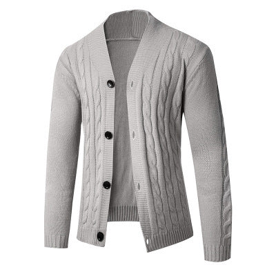 Herren Strickjacke mit elegantem Zopfmuster und hohem Kragen EB