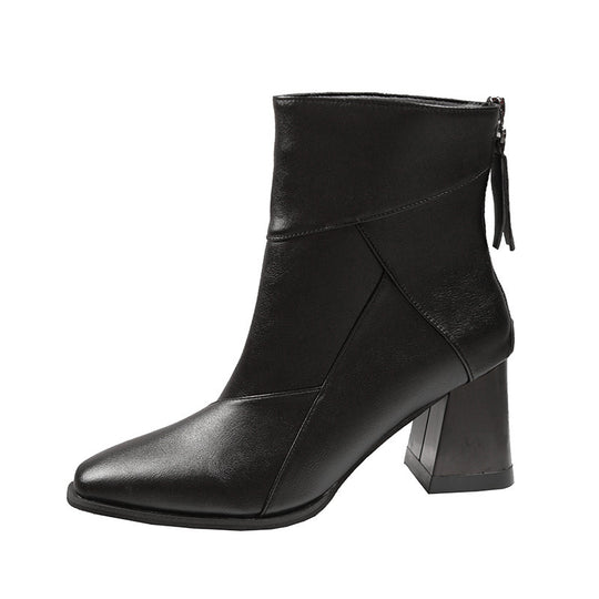 Damen elegante Stiefeletten mit modischem Blockabsatz und seitlichem Reißverschluss EB