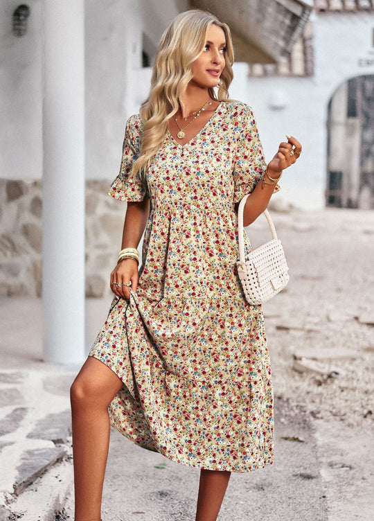 Damen Midikleid mit floralem Muster und A-Linien-Schnitt EB