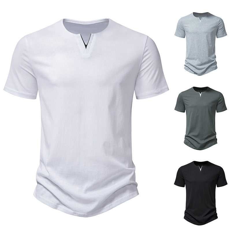Herren Kurzarm-Henley-T-Shirt mit kreativem V-Ausschnitt und angenehmem Tragegefühl EB