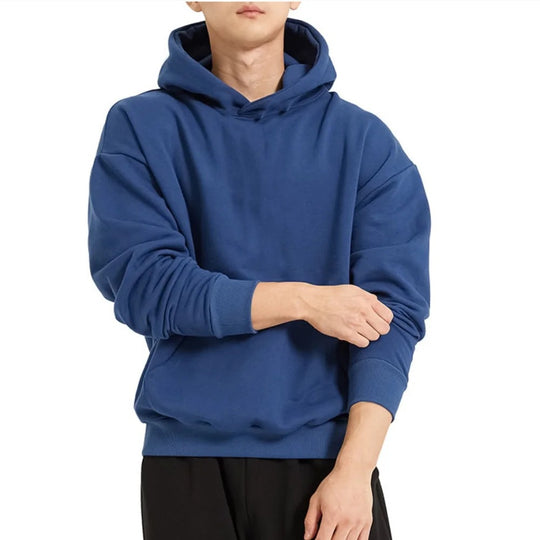 Herren nan schwerer Kapuzenpullover im Boxy-Cut mit Kängurutasche, geripptem Saum und angerauter Innenseite EB