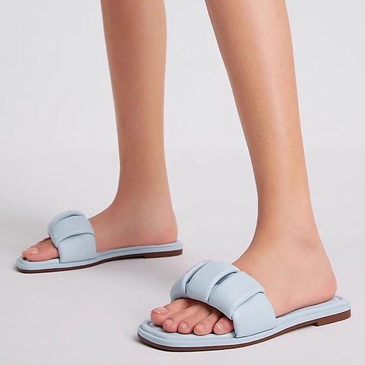 Damen Komfortable Slides mit dekorativem Riemendesign EB