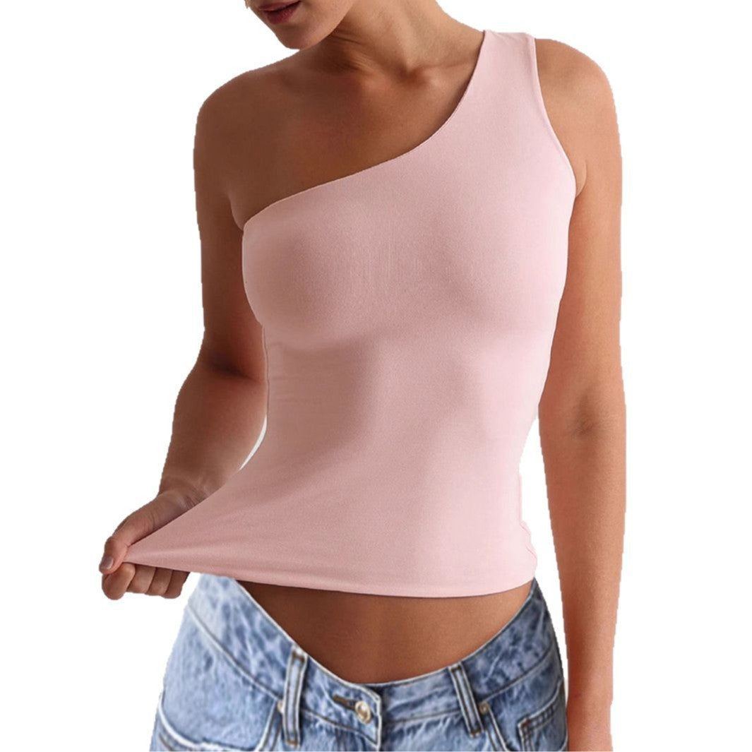 Damen asymmetrisches Trägershirt aus elastischem Material EB