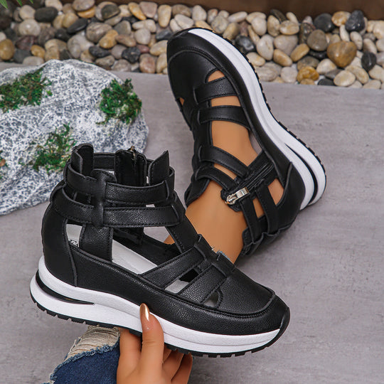 Damen modische Wedge-Sneaker mit atmungsaktivem Obermaterial und praktischem Reißverschluss EB