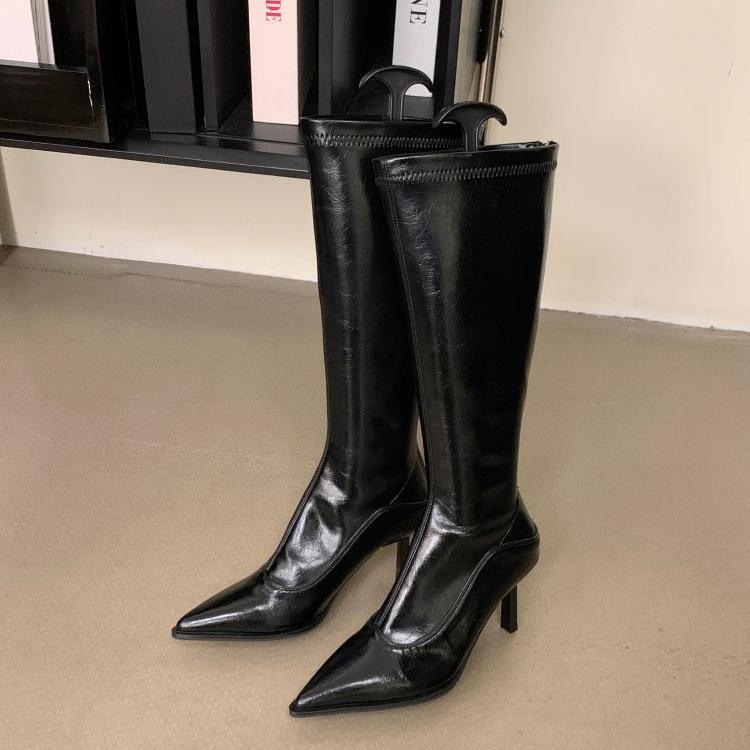 Damen elegante Overknee-Stiefel aus hochwertigem mit spitzem Absatz EB