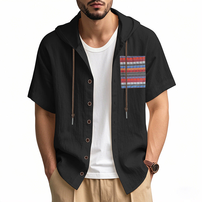 Herren leichtes Kapuzenshirt mit buntem Muster und strukturierter Oberfläche EB