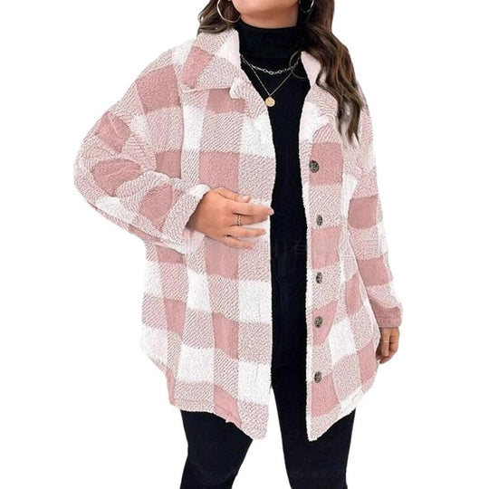 Damen kuschelige Karojacke mit Knopfverschluss und oversized Schnitt EB