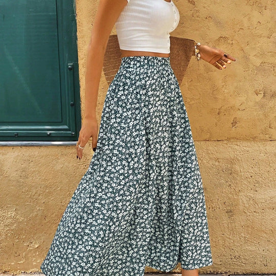 Damen Maxirock mit floralem Design und seitlichem Schlitz EB