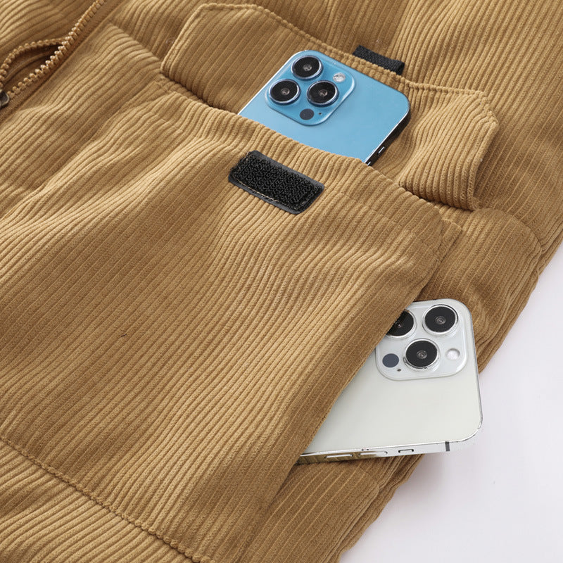 Herren Ärmellose Cordweste mit Sherpa-Innenfutter, gesteppter Thermoisolierung und Pattentaschen EB