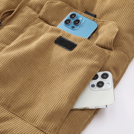 Herren Ärmellose Cordweste mit Sherpa-Innenfutter, gesteppter Thermoisolierung und Pattentaschen EB