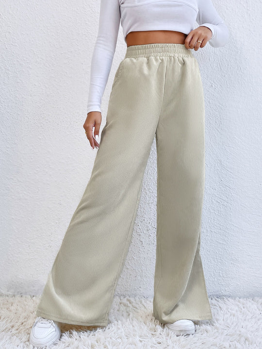 Damen weite Cordhose mit seitlichen Schlitzen und elastischem Bund EB