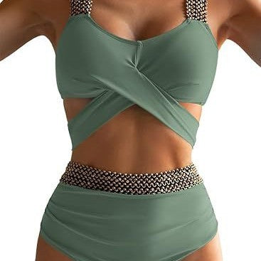 Damen Hochtaillierter Bikini mit elegantem Wickeldesign EB