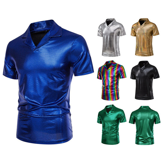 Herren modisches Poloshirt mit glänzendem Design und stylischem V-Ausschnitt EB
