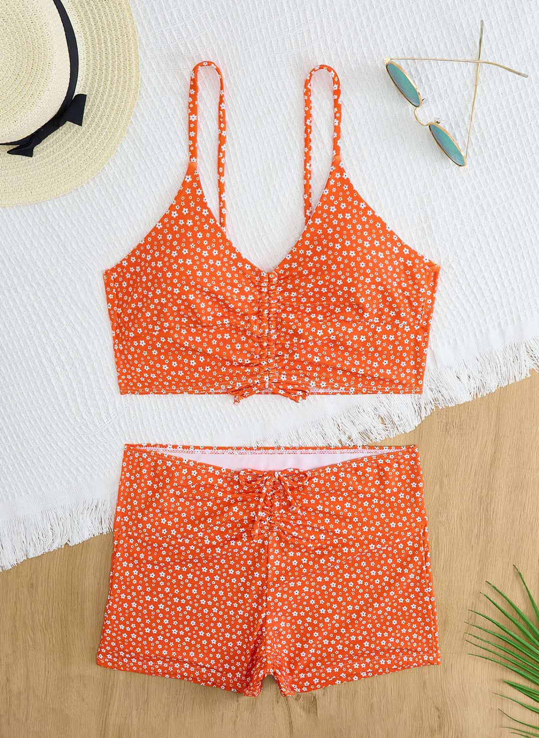 Damen Bikini mit floralem Rüschendesign und verstellbaren Trägern EB