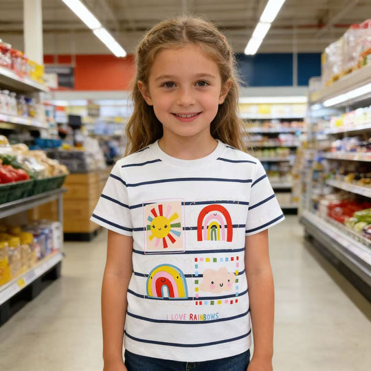 Kinder T-Shirt mit buntem Regenbogen und fröhlichem Sonnendesign EB