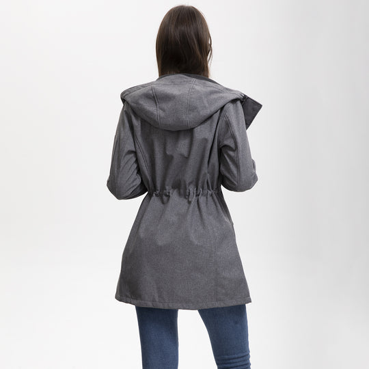 Damen nan funktionaler Softshell-Parka mit Teddyfleece-Futter, Kapuze und Taillenzug EB