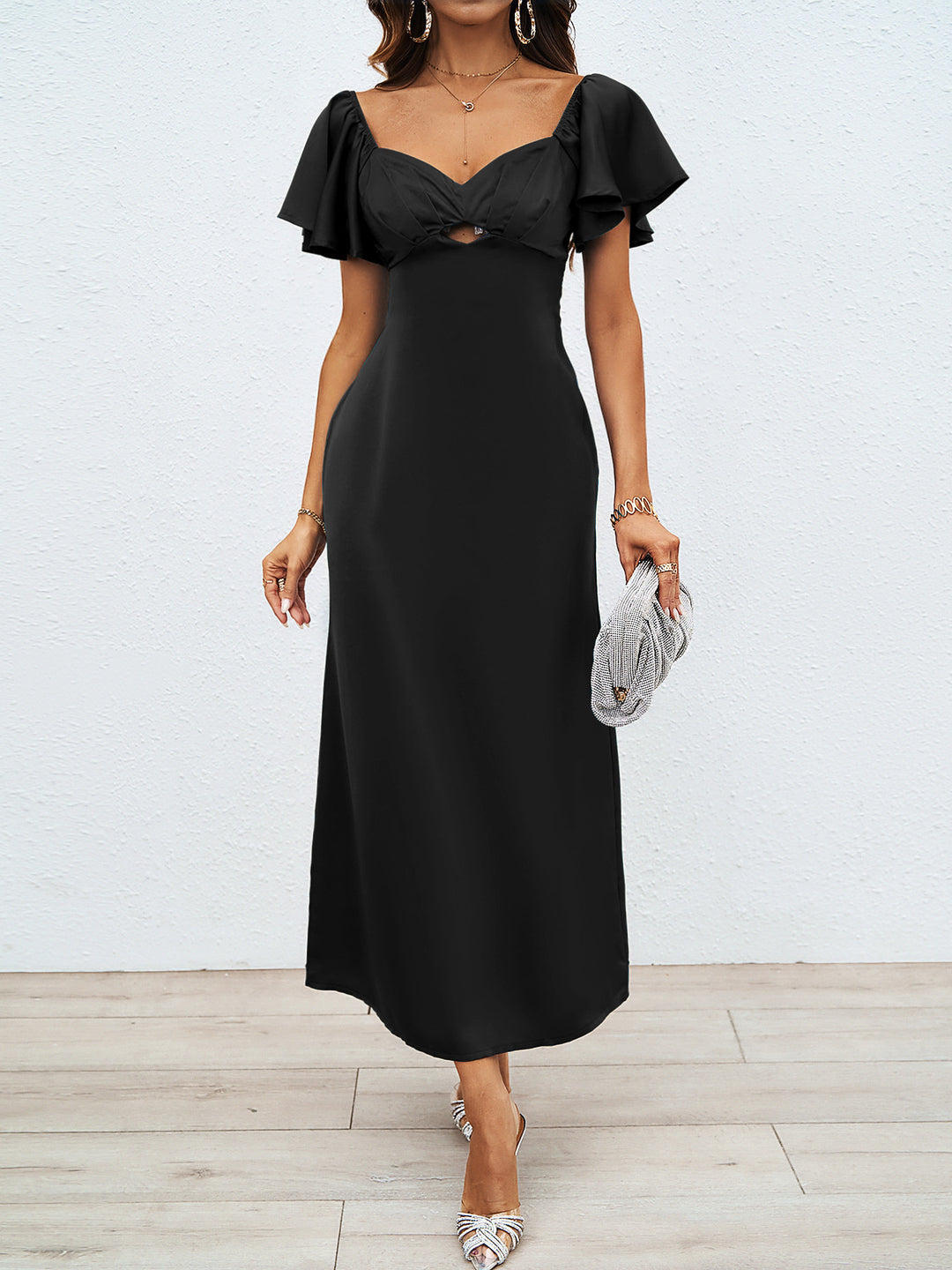 Damen Maxikleid mit schulterfreiem Design und eleganten Rüschendetails EB
