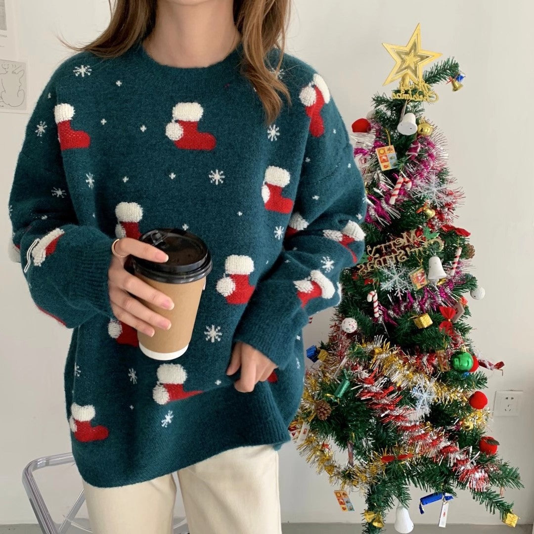 Damen kuscheliger Weihnachtspullover mit festlichem Motiv EB