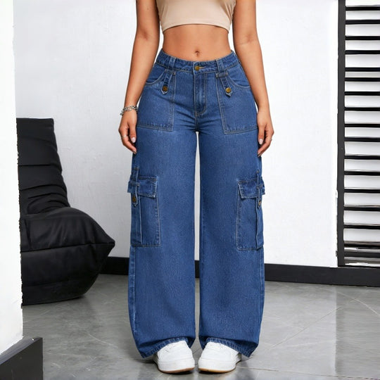 Damen Cargo-Jeans im lässigen Oversized-Schnitt mit praktischen Seitentaschen EB