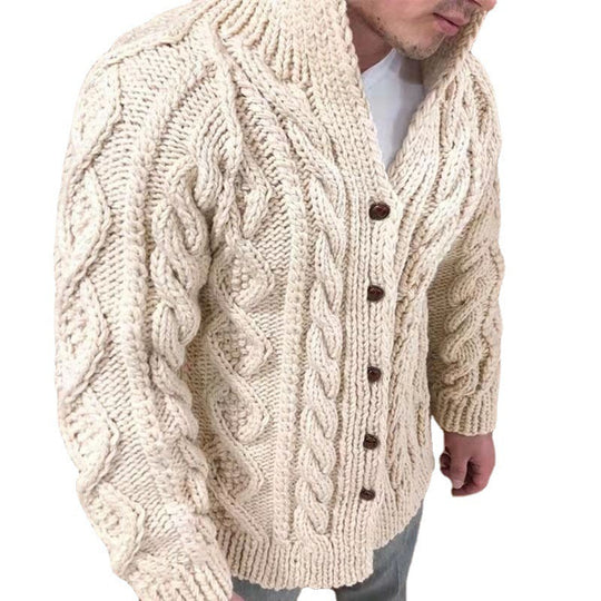 Herren Grobstrickjacke mit klassischem Stehkragen und Knopfverschluss EB