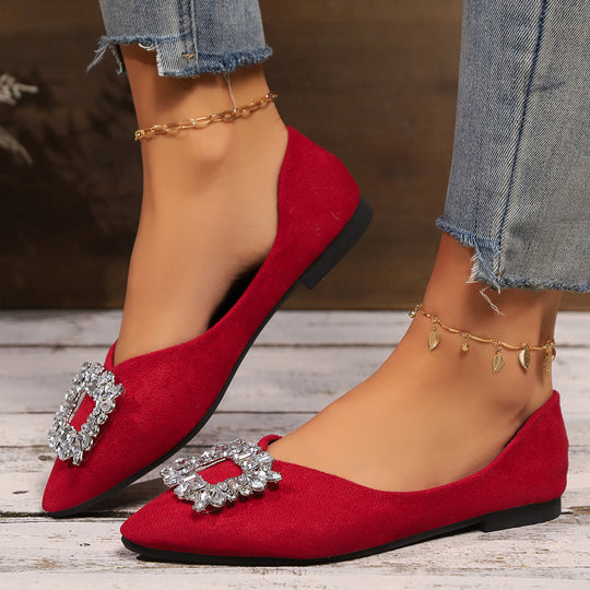 Damen elegante Ballerinas mit funkelnder Kristall-Applikation EB