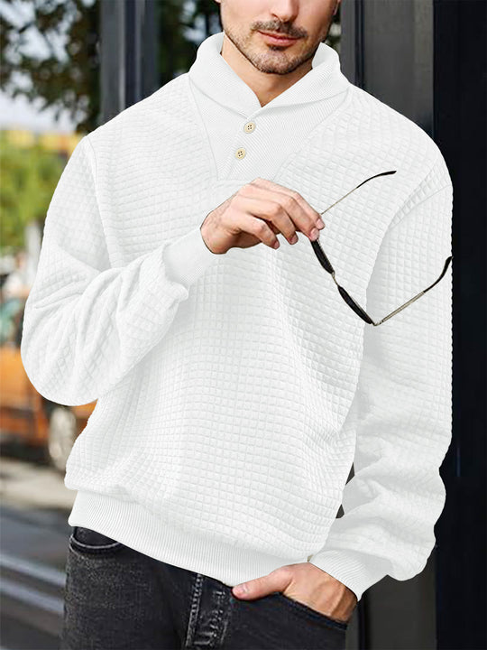 Herren nan eleganter Strickpullover mit Schalkragen, Knopfleiste am Ausschnitt und Karo-Waffelstruktur EB